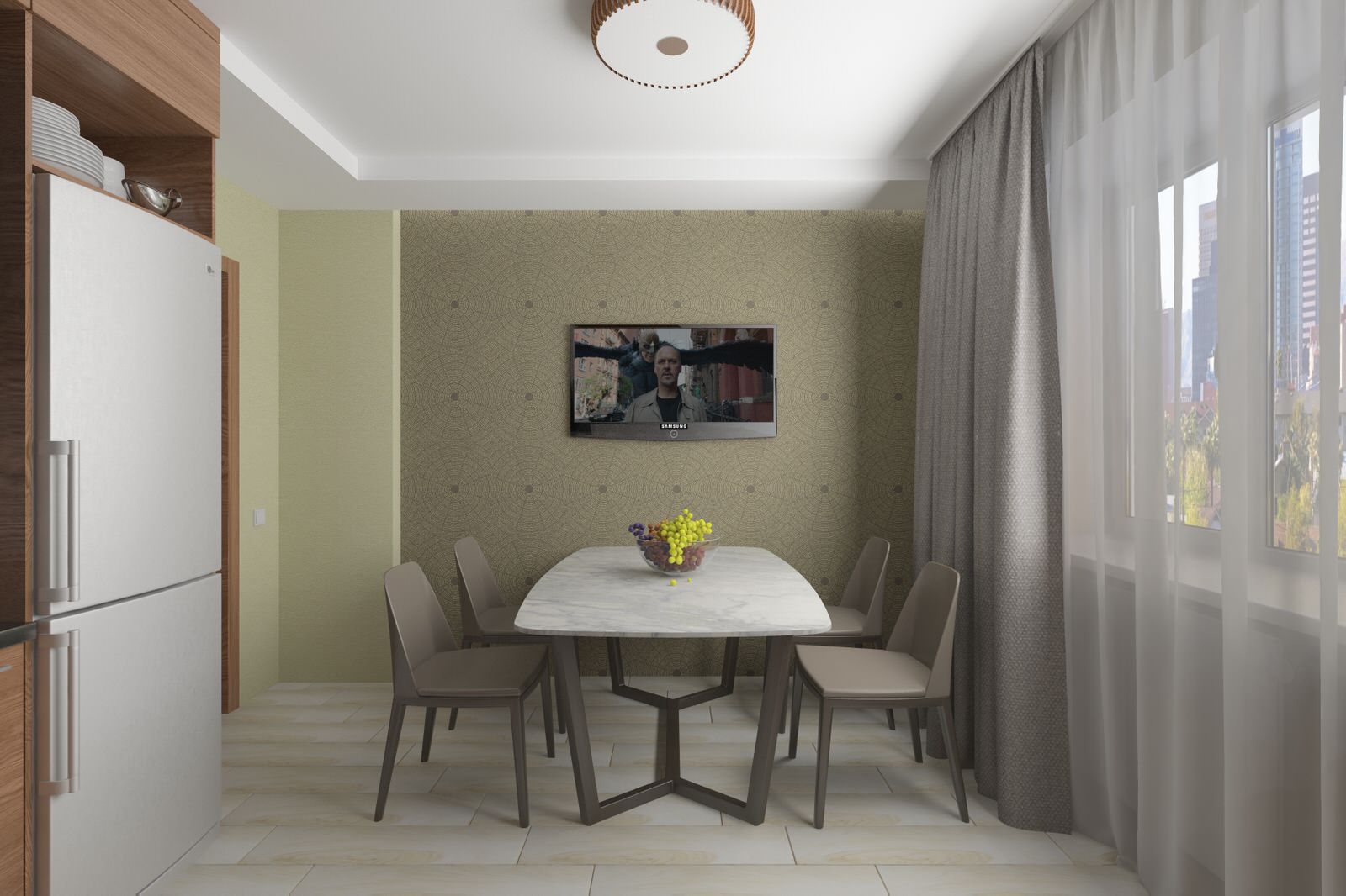 Кухня в серо-оливковых тонах