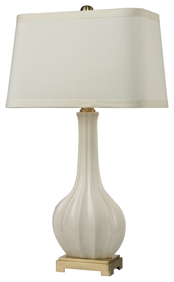 Fluted Ceramic 1Light Table Lamp, White Brass Transitional Table