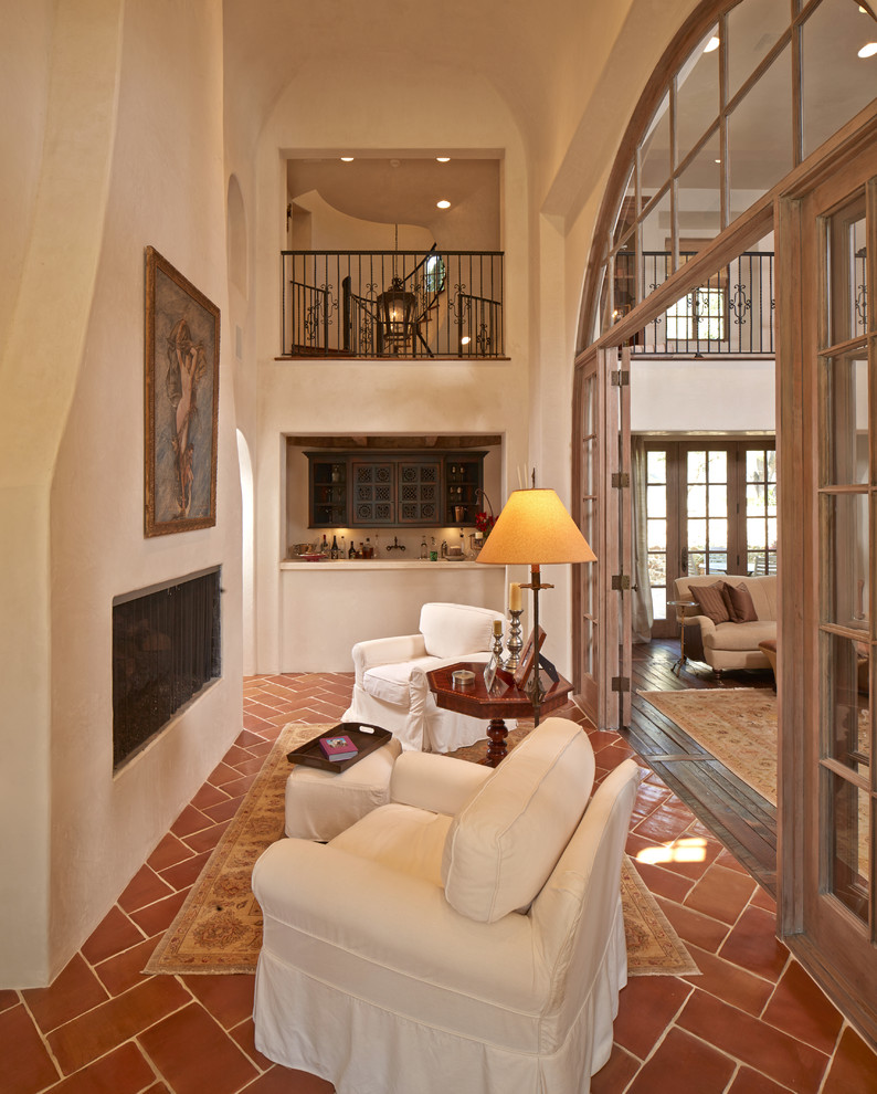Photo of a mediterranean family room in Houston.