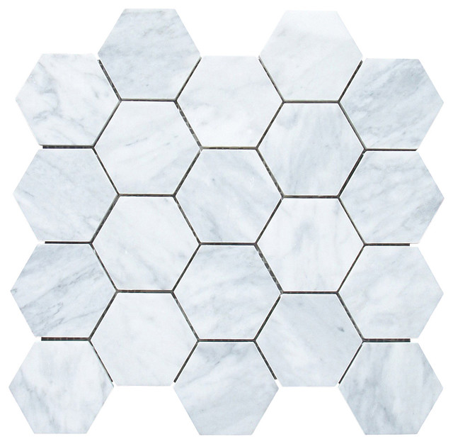 White Hexagon Tile Bathroom Wall