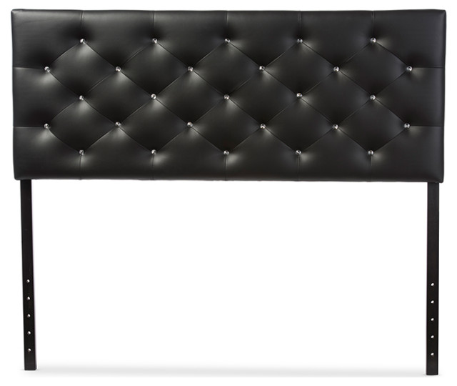 Viviana Black Faux Leather Upholstered Buttontufted Queen Size Headboard Transitional