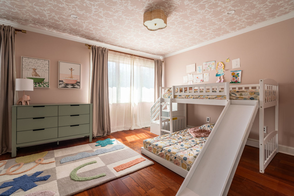Boho Bachelor Daddy Pad - Bryn Mawr - A boho home perfect for the single father of two girls. It's filled with vibrancy, pops of pink in every room. You wouldn't guess that it was a bachelor pad! Wallpapers galore, mixed wood tones throughout, eclectic vibes.