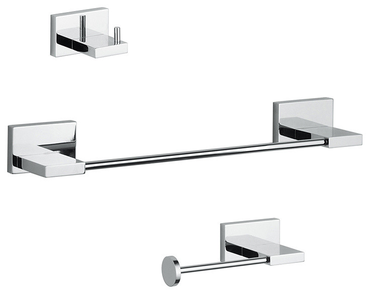 Carmel Bathroom Accessory 3 Piece Set, Polished Chrome Modern