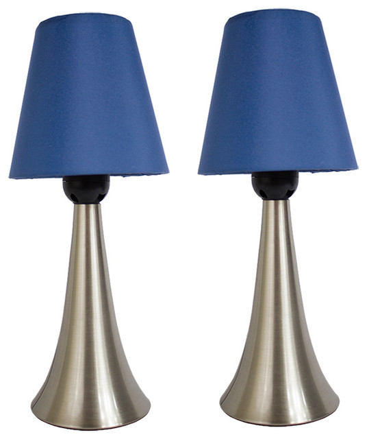 Simple Designs Decorative Two Pack Mini Touch Table Lamp Set, Blue Shades