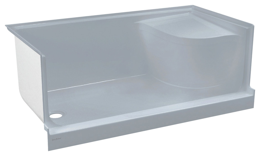 Aquatique 60x32 Single Threshold Shower Base, LH Drain, Right Hand Seat