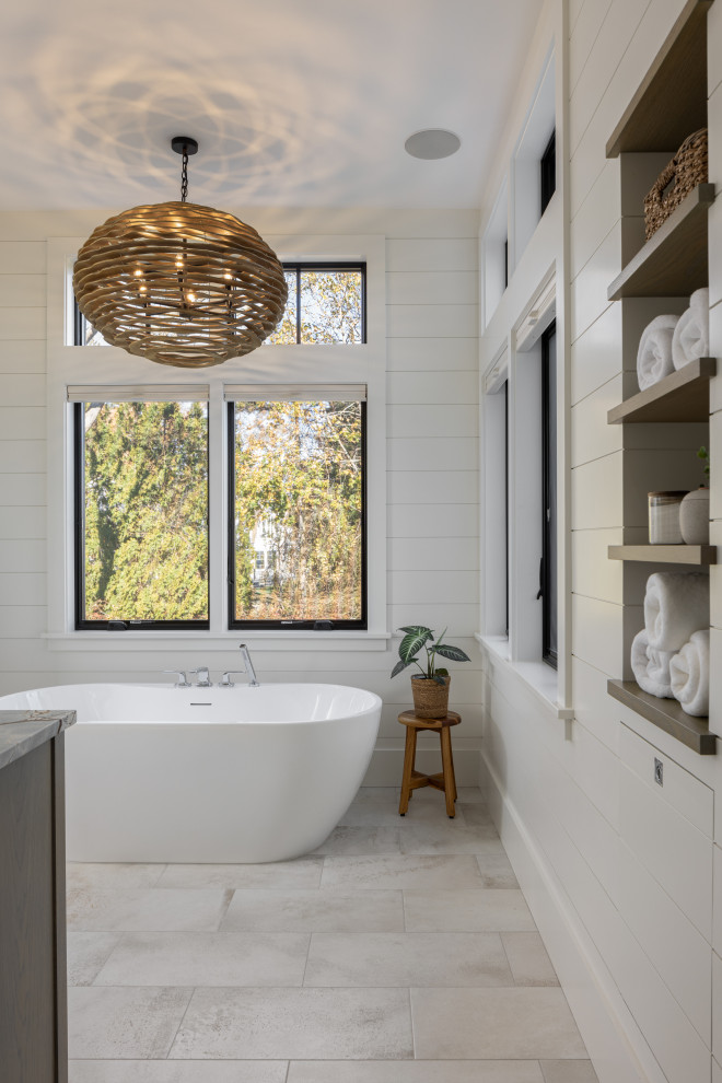 Example of a beach style bathroom design in Providence