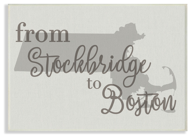 'From Stockbridge To Boston Typography Map', Wall Plaque, 10"x0.5"x15"