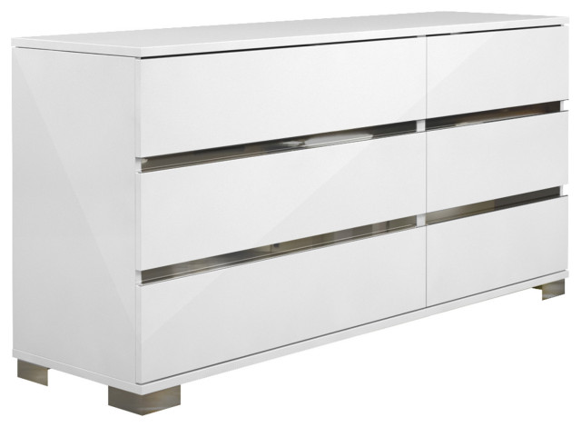 Dream White 6 Drawer Double Dresser, Contemporary White Dresser