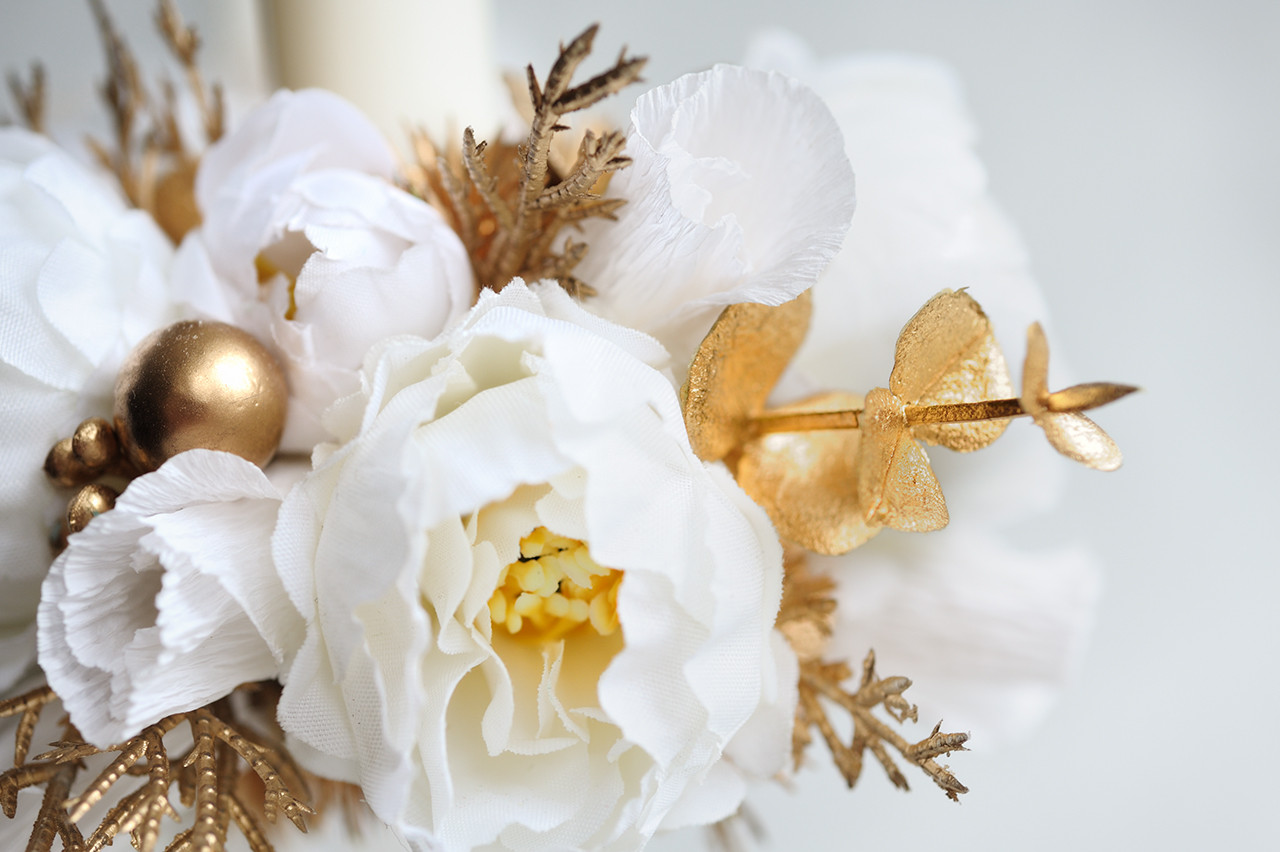 Набор высоких подсвечников с декором, цвет бело-золотой