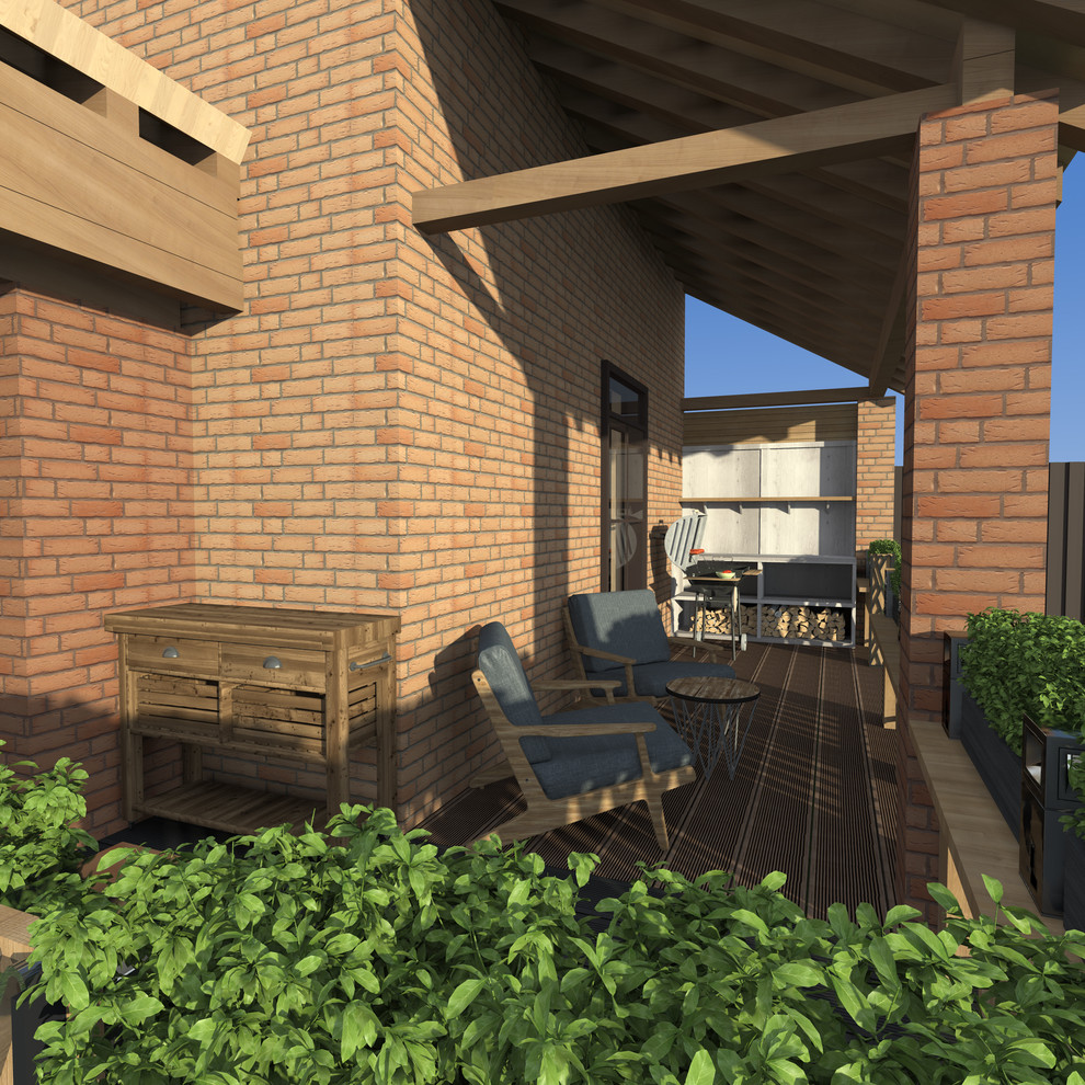 Интерьеры двухэтажной бани. Зона барбекю