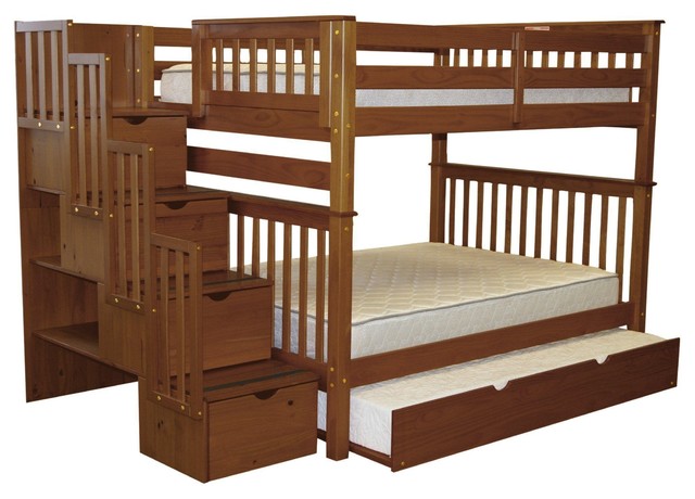 Bedz King Bunk Beds Full Over Full Stairway 4 Drawers Twin Trundle Espresso Transitional Bunk Beds By Quality Bunk Beds