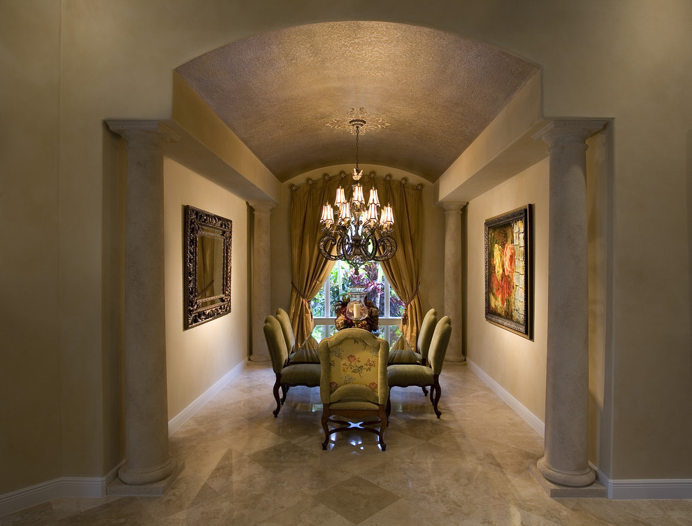 Photo of a traditional dining room in Miami with beige walls.