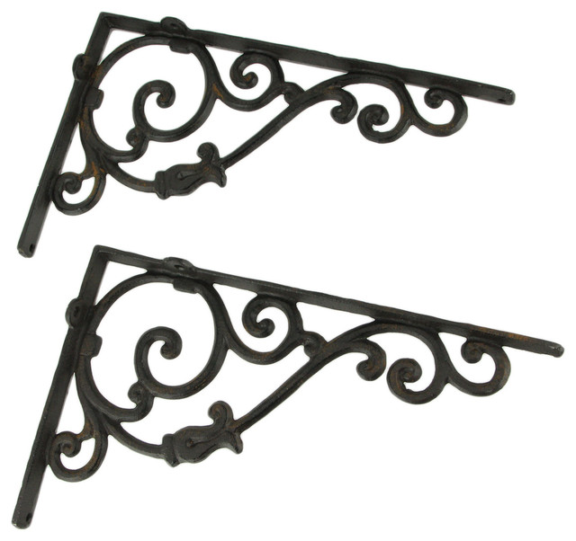 SET//4 RUSTIC BROWN CAST IRON metal VINTAGE-LOOK SHELF BRACKETS//PLANT HOOKS