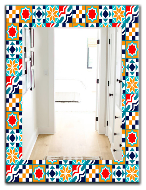 Designart Colorful Geometric Tiles Pattern Modern Frameless Wall Mirror Contemporary Bathroom Mirrors By Designart