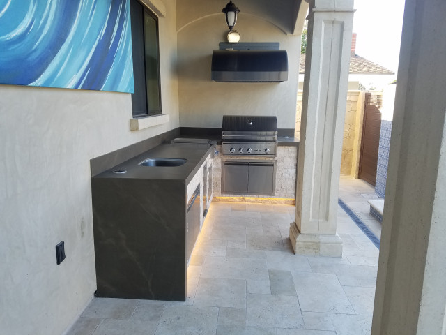 Modern Outdoor Kitchen Island with Blaze Hood Vent - Modern - Orange ...
