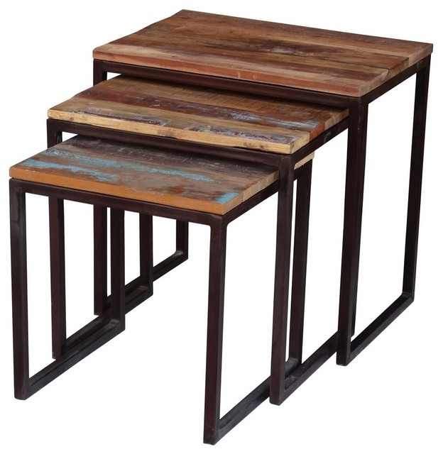 Timbergirl Old Reclaimed Wood Metal Nesting Table Industrial Side