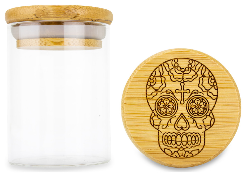 Sugar Skull Smell Proof Glass Storage Jars for Cookies, Sugar, Tea, Spices, 10oz
