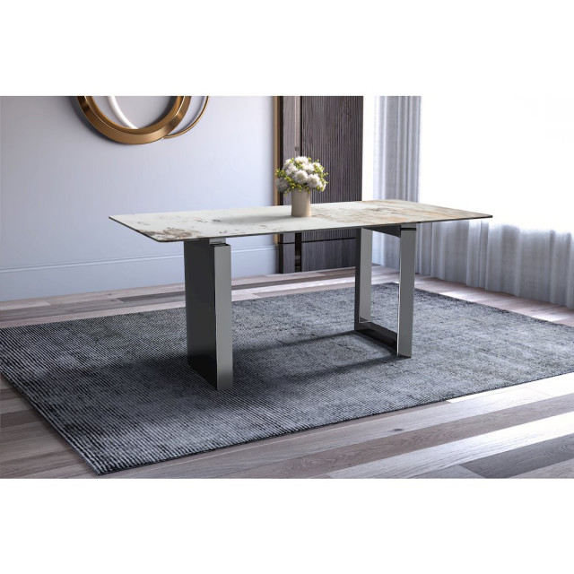 Dining Table Stainless Steel Base, With 62 White Grey Sintered Stone ...