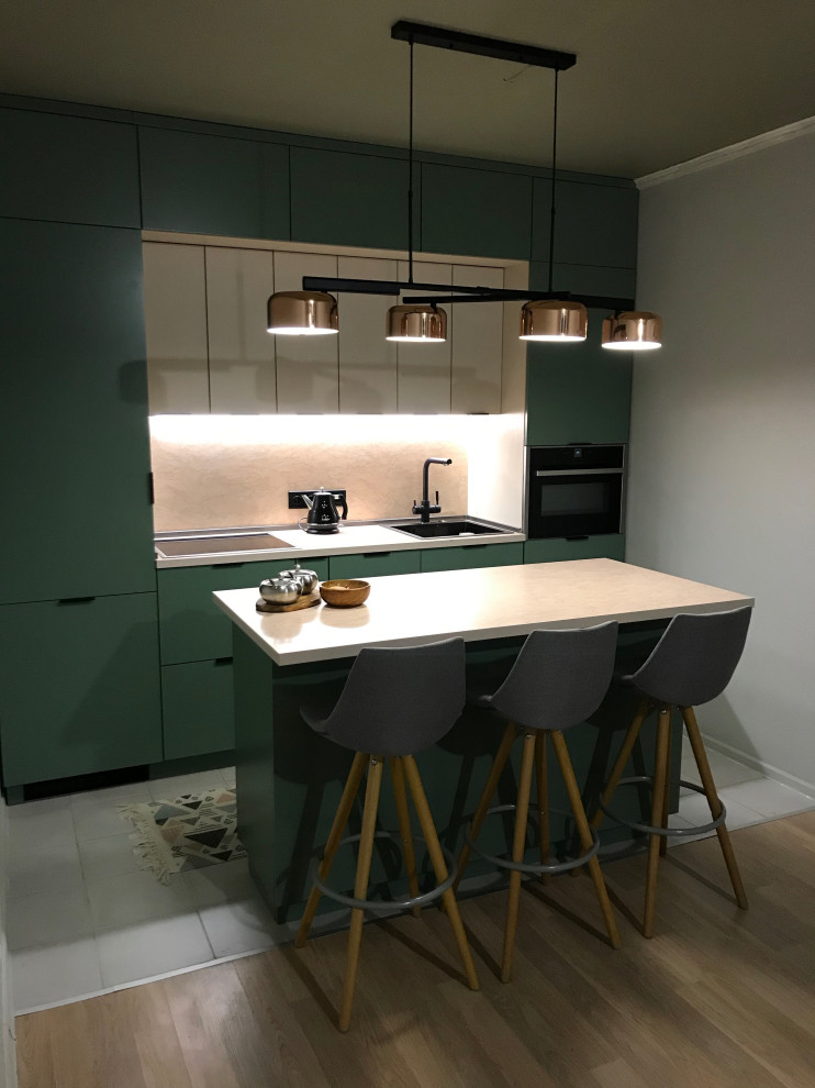 Прямая кухня с островом (ЖК Mещерский лес)