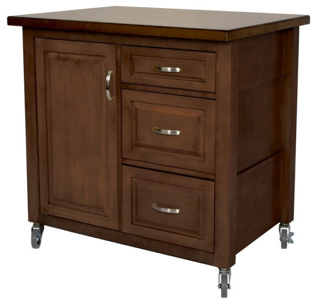 Sunset Trading Andrews 3-Drawer Wood Kitchen Cart in Distressed Chestnut Brown