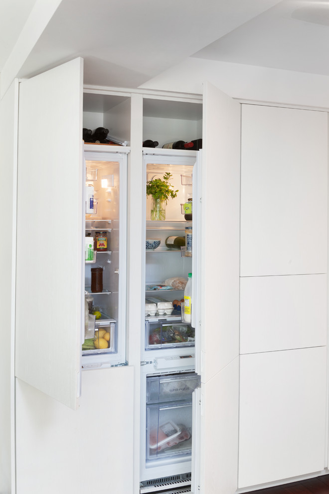 Inspiration for a modern kitchen in Perth with panelled appliances.