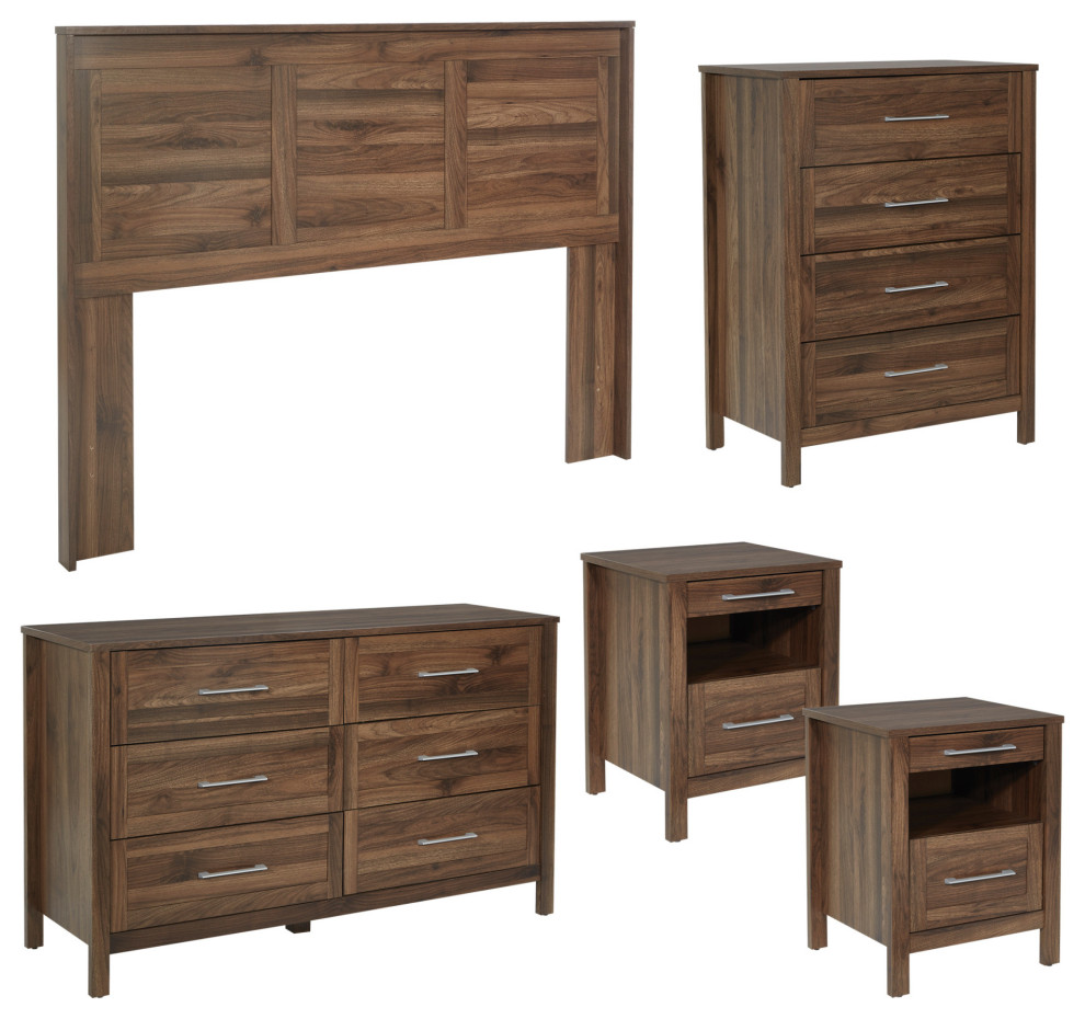 Stonebrook Deluxe 5 Piece Bedroom Set, Classic Walnut Finish