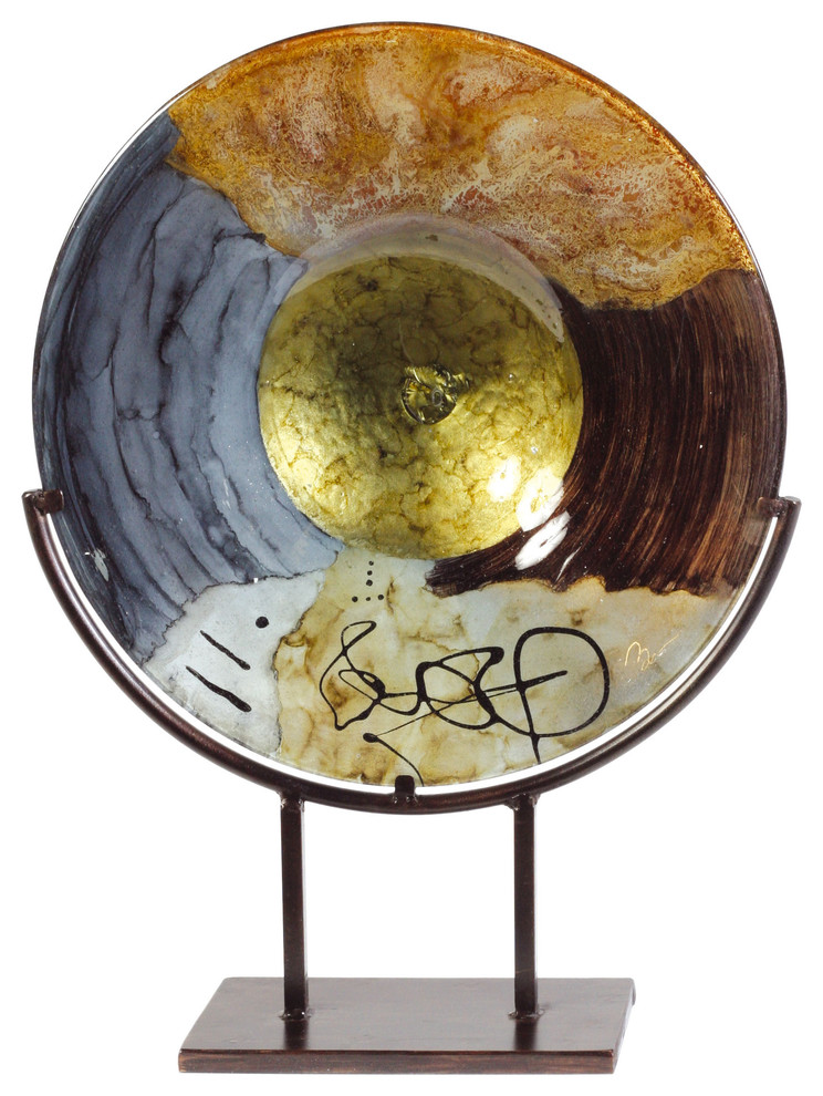 Hand Blown Glass Signature Charger With Iron Stand Contemporary Decorative Plates by Mark
