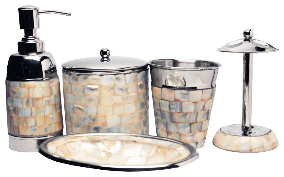 Mother Of Pearl 5 Piece Bathroom Accessory Set Beach Style Bathroom Accessory Sets By Amber Sporting Goods Inc Amber Home Goods