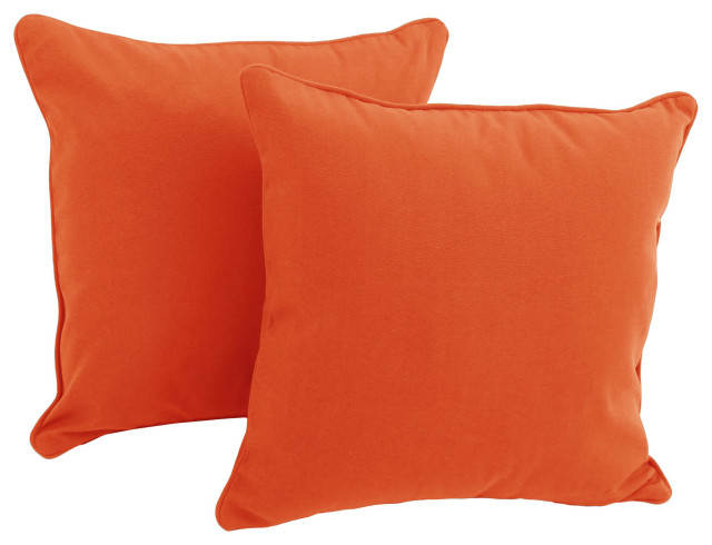 18" Double-Corded Solid Twill Square Throw Pillows, Set of 2, Tangerine Dream