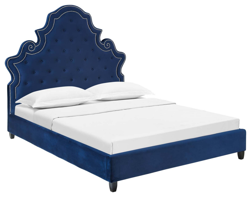 Modway Valentina Queen Tufted Nailhead Velvet Platform Bed