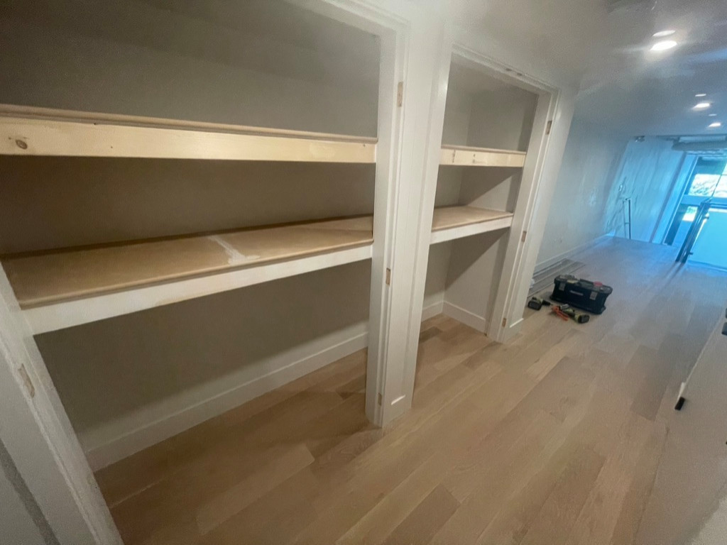 Custom shelving and hidden door