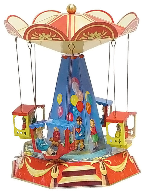 German Collectible Tin Toy, Old Fashioned Carousel, 9