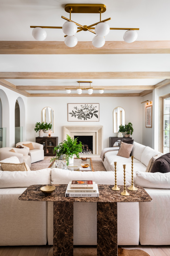 Example of a transitional living room design in Charlotte