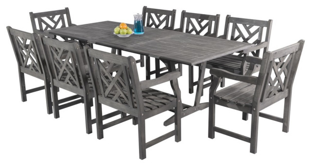 Renaissance Outdoor 9 Piece Hand Sed Wood Patio Dining Set Extension Table Farmhouse Sets By Vifah Houzz - Farmhouse Outdoor Patio Dining Table