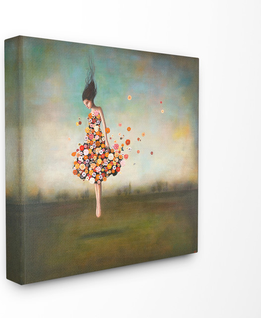 Surreal Dress Made of Flowers in an Abstract Landscape Painting Canvas, 30"x30"
