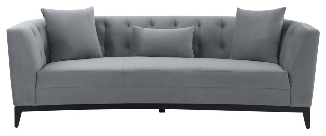 Melange Gray Velvet Sofa With Black Wood Base - Midcentury - Sofas - by ...