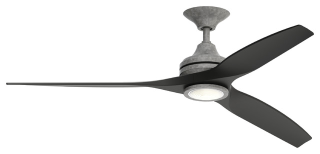 Spitfire Ceiling 60 Fan Galvanized Motor Black Wood Blades Led Light