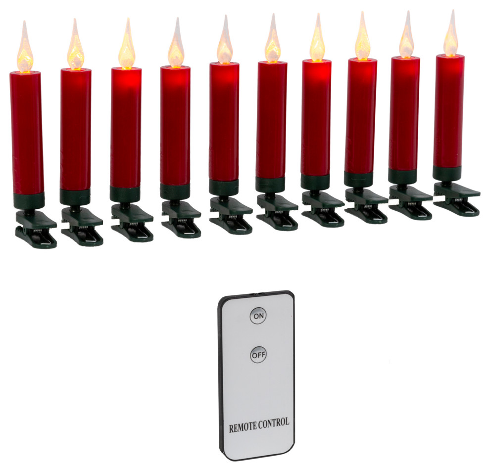 Set of 10, 4.13" Infrared Remote Control Red LED Candles With Remote