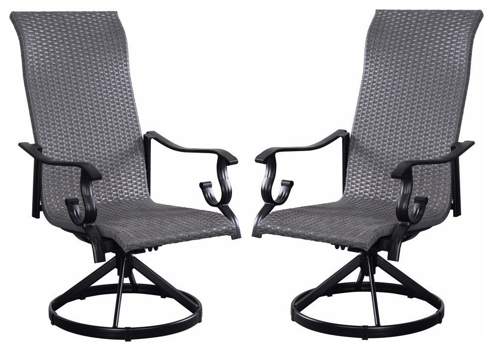 Set of 2, Westin Wicker Outdoor Patio Chairs, Black/Gray Tropical