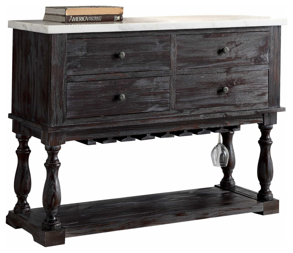 18"x48"x36" White Marble Weathered Espresso Wood Server French