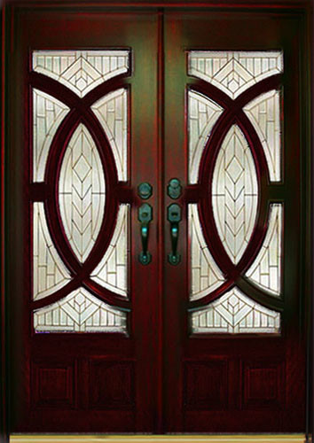 Exterior Double Wood Door 36"x80"x2, Left Hand, Special Glass-ONE TIME LISTING