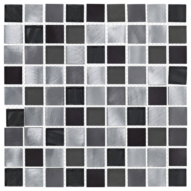 Metal And Glass Mix Mosaic Tiles Silver Set Of 20 M²