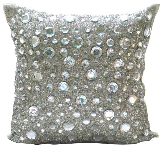 Diamonds Everywhere, Silver Art Silk 18"x18" Throw Pillow Covers