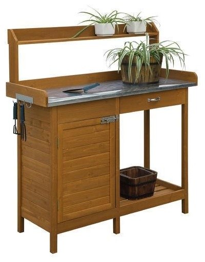 Outdoor Garden Organizer Stainless Steel Top Potting Bench Storage