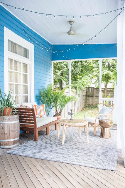 Blue Porch Makeover costero-porche