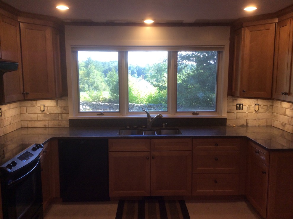 Put tile above and on sides of this triple window??