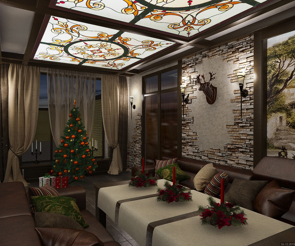 Каминная с витражным потолком