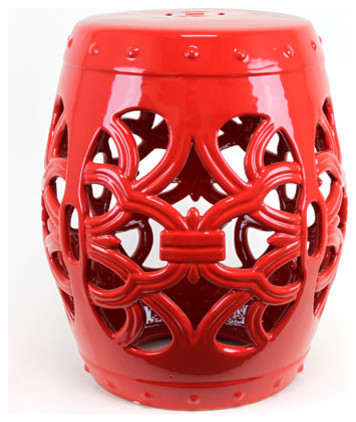 Red Ceramic Garden Stool