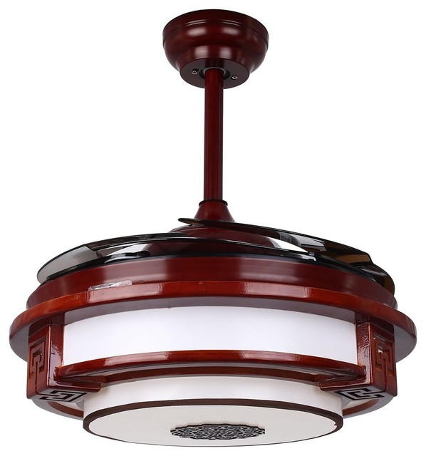 Quaint Led Ceiling Fan With Foldable Blades Chrome And Rosewood Quaint Led Ceiling Fan With Foldable Blades Chrome And Rosewood