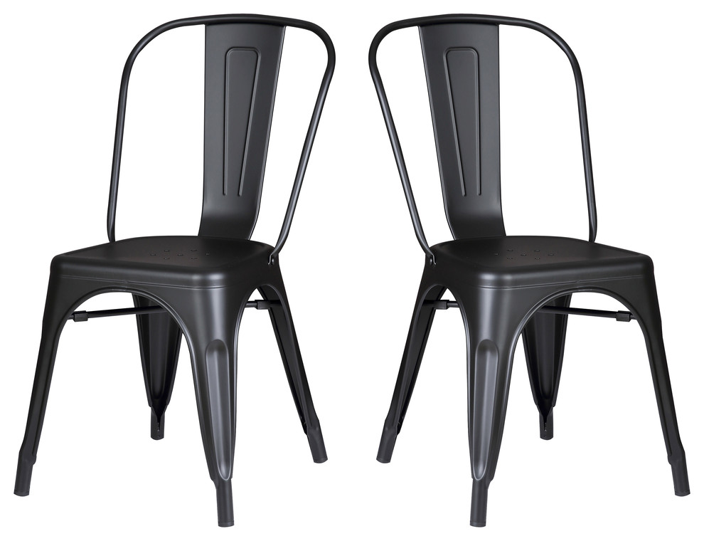 Matte Black Metal Dining Room Kitchen Bar Chair, Set of 2